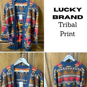 Women’s Lucky Brand Cardigan Open Front Sweater Size Medium Colorful Print NWT